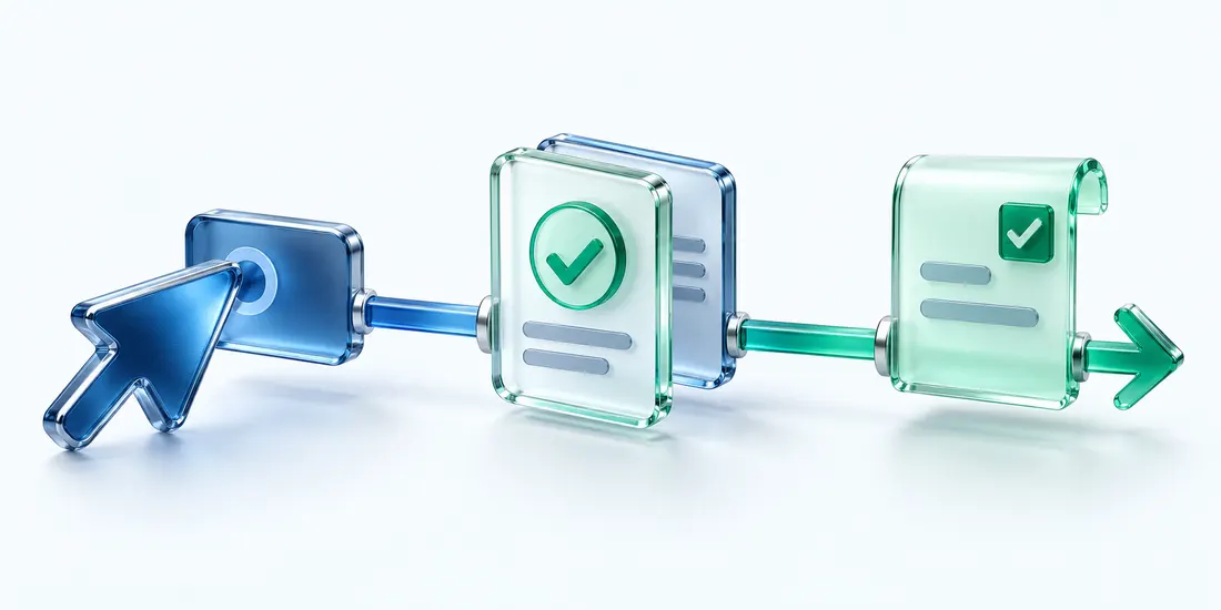 A click, an approved conversion and an invoice, joined in sequence